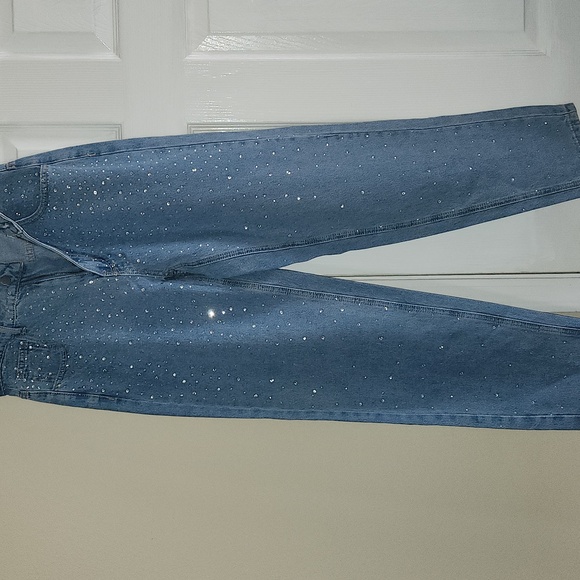 SHEIN Denim - Shein, Women's Blue Jeans with Rhinestone Accents